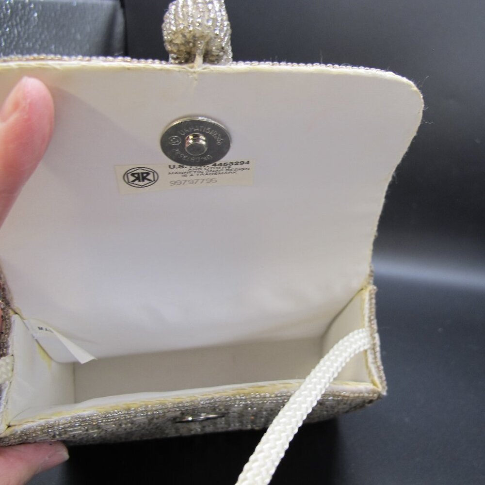 Rectangular Silver Beaded Clutch With Bead Tassel… - image 7